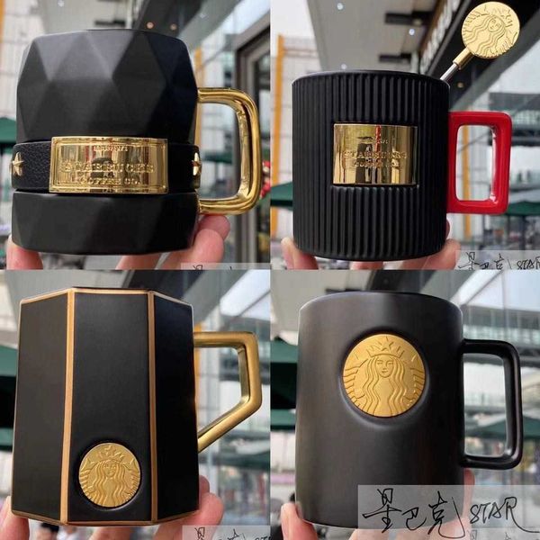 

starbucks cup men's gift goddess copper medal bronze medal black gold mug coffee table water cup pair