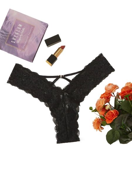 

floral lace cut-out panty k6iz#, Black;red