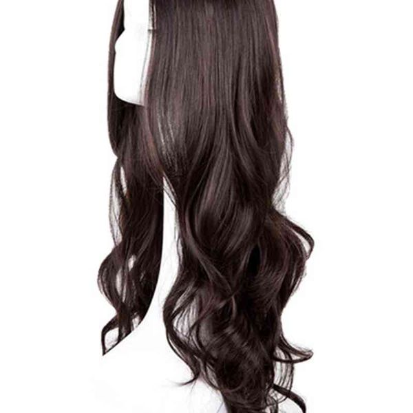 

long curly wig fei ton synthetic heat ristant midsection line carnival hair costume cos-play halloween party salon hairpiece, Golden;white