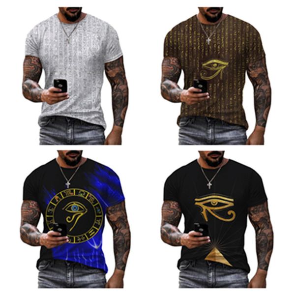 

men's ancient greek 3d print t-shirt pyramid inscription printed retro shirt ancient mysterious eyes short sleeve, Black;green