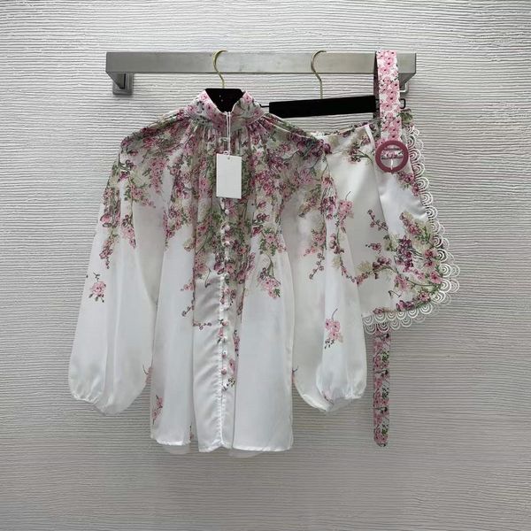 

women's two piece pants 2022 summer autumn stand collar 3/4 sleeve print shirts luxury brand same style shorts designer 0606-10, White