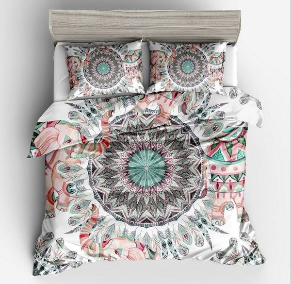 Fanaijia 3-teiliges Bohemian-Bettwäsche-Set Queen-Size-Mandala-Feder-Druck, Bettbezug-Set mit Kissenbezug, AU-King-Size-Bett, Bettlaken 220813