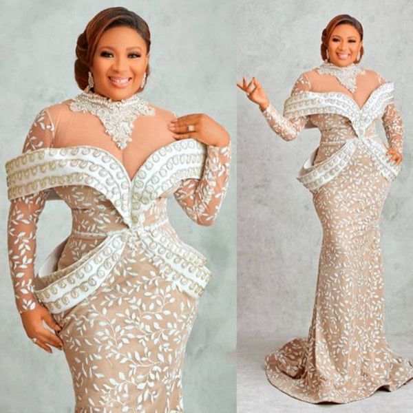 

2022 plus size arabic aso ebi mermaid luxurious prom dresses sheer neck evening formal party second reception birthday engagement gowns dres, Black
