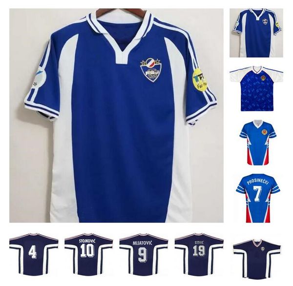 

world cup 1990 1991 yugoslavia retro soccer jersey 1998 1999 2000 home blue away white #9 milosevic #10 stojkovic vintage classic football s, Black;yellow