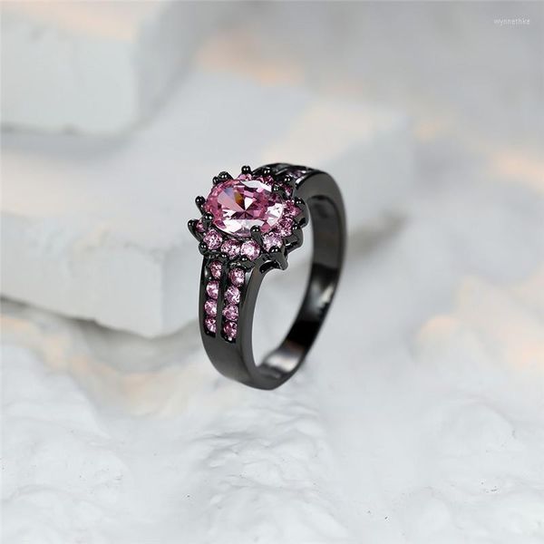 Обручальные кольца Элегантное розовое циркон минималистский кольцо винтажное черное золото