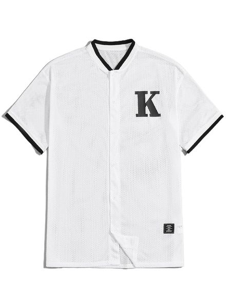 

men letter pattern patch detail mesh shirt k2hk#, White;black