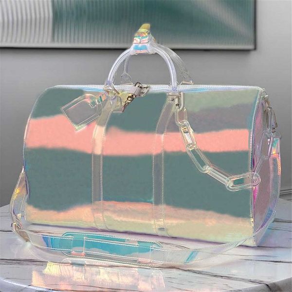 

classic men laser flash pvc duffel bags handbags 50cm transparent duffle bag brilliant colour luggage wimen travel crossbody shoulder women