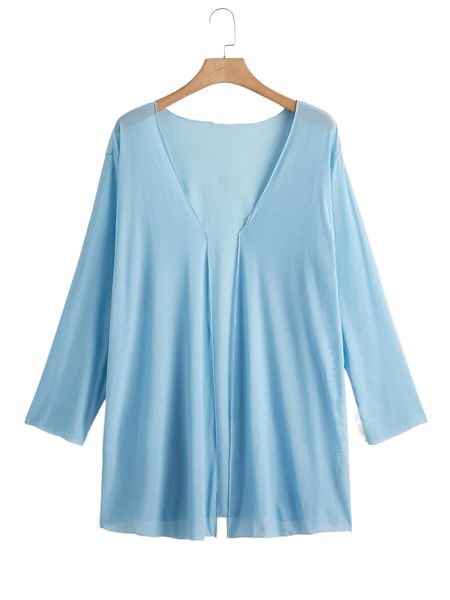 

plus solid open front kimono f59f#, Black;gray