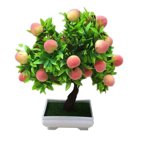 Fiori decorativi Ghirlande Piante artificiali Bonsai Mandarino Pesca Albero da frutto In vaso per la casa Decorazione della stanza delle nozze Fiore El Party Deco