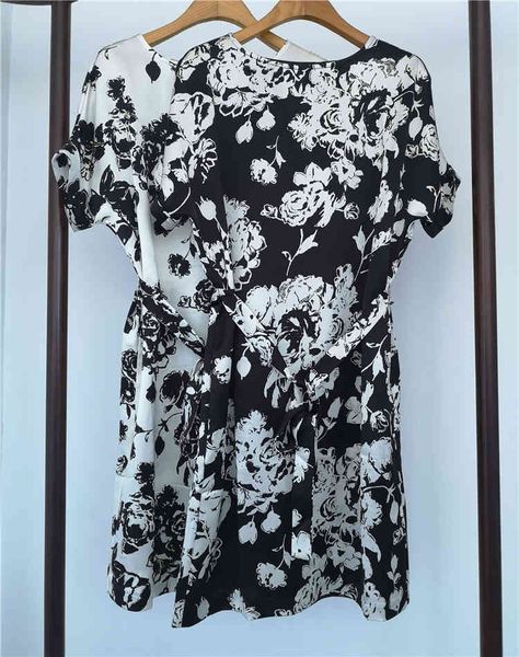 

casual dresses summer style big flower ink printing loose version triacetacid dress for women, Black;gray