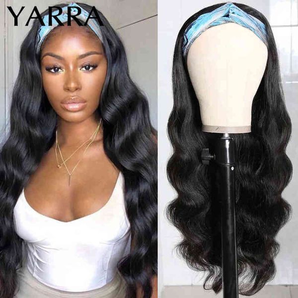 

headband wig 100% human hair brazilian body wave 180% scarf wigs for women natural remy glueless yarra 220609, Black;brown