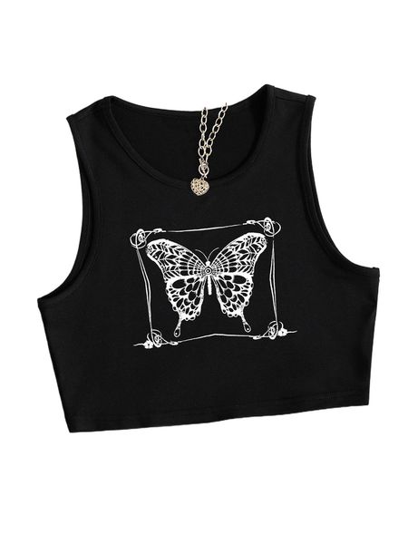 

butterfly print tank w0le#, White
