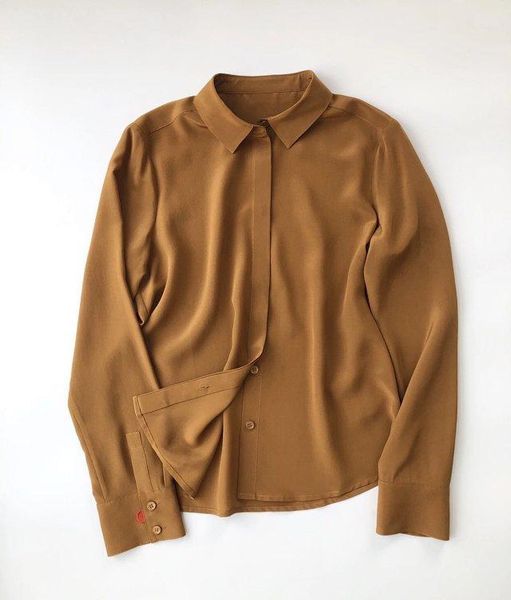 

women's blouses & shirts silk caramel color long sleeve lapel blouse shirt with embroidery detailwomen's, White