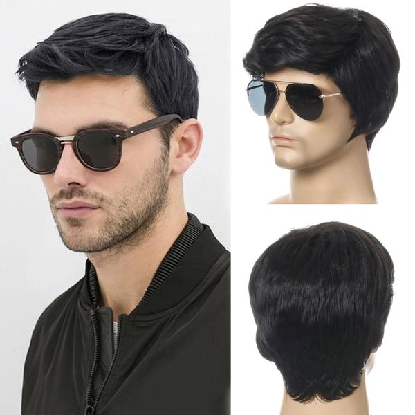 Мужчины ежедневно косплей теплостойкость натуральные парики для волос для мужчин коричневый черный мужской парик Pixie Cut Wig с челкой