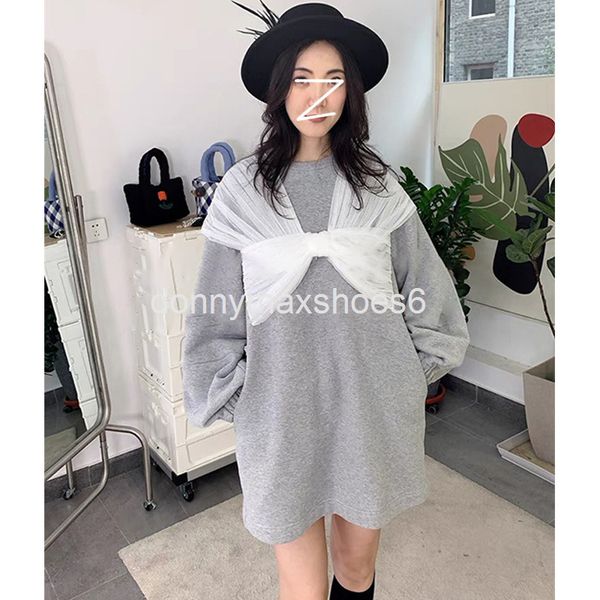 

casual dresses design sense mesh bow dress autumn winter age reduction versatile loose long sleeve round neck skirt, Black;gray