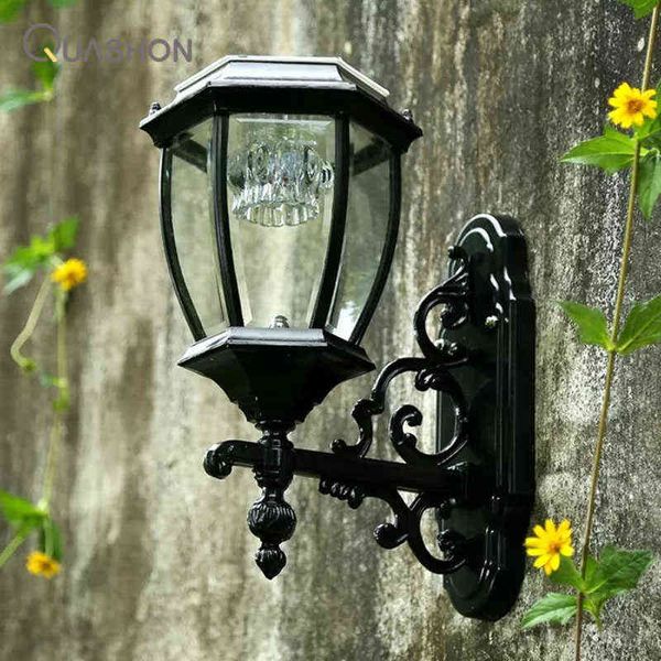 Lampade da parete a LED solari Lampade da pannello solare per esterni Luce solare Lampada da strada retrò Decorazione del giardino Faretti solari Controllo della luce da giardino J220531