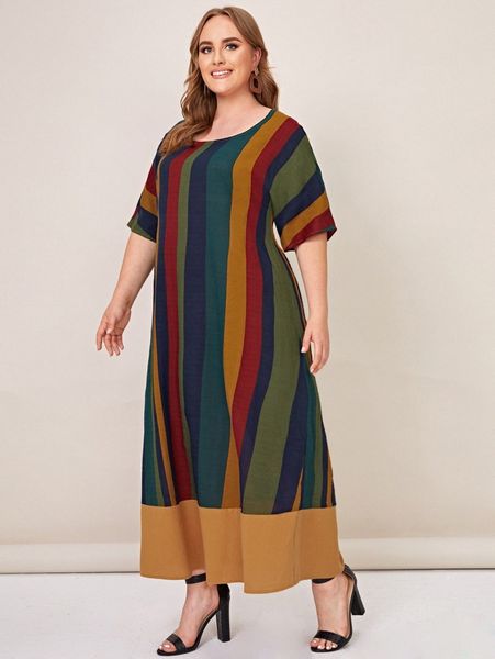 

plus striped colorblock dress s9od#, Black