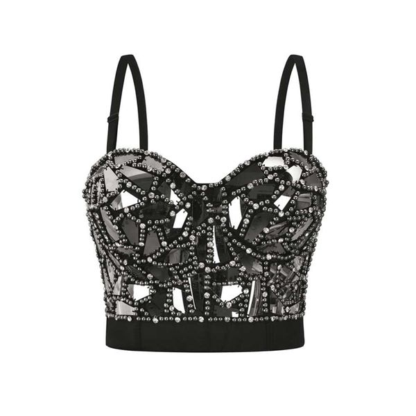 Grauer Sexy Rock Punk BH Diamant Perlendekoration Push Up Bralette Dessous Anti-Licht stoßfester BH Clubwear Korsett Plus Size 220519