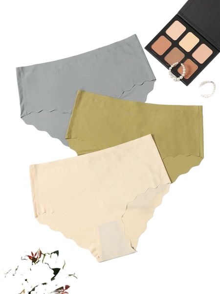 

plus 3pack scallop trim panty set c8ek#, Black;white