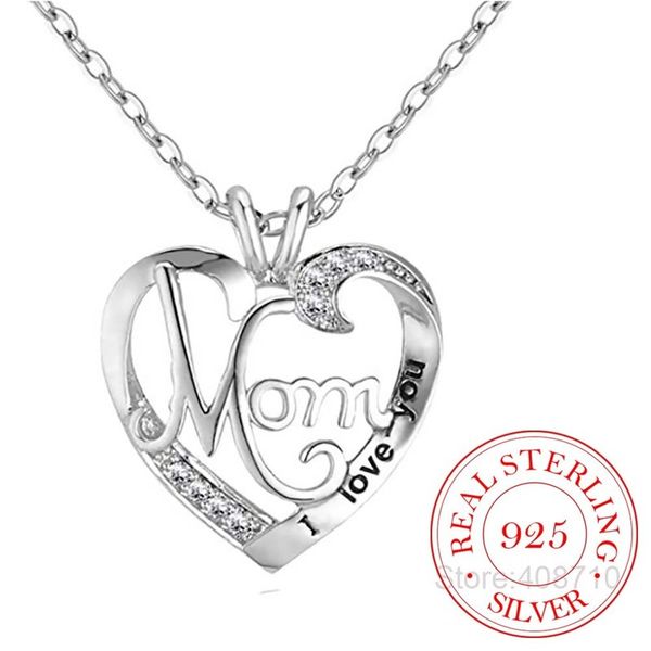 

s925 solid sterling silver pendant necklace women i love you mom heart crystal for mother s day gift christmas jewelry 220722