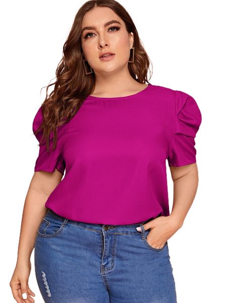 

plus keyhole back puff sleeve x0zs#, Black