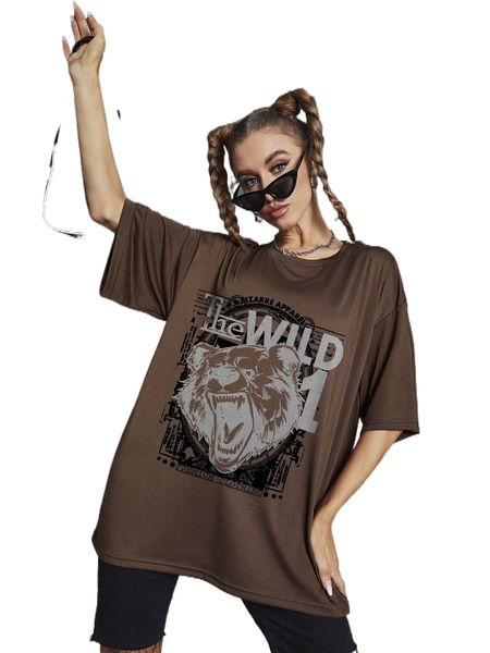 

bear and letter graphic drop shoulder oversized tee o9vv#, White