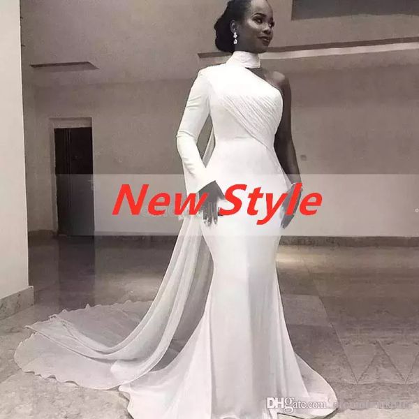 UPS 2022 Africano White High Neck Setin Setin Mermaid Vestres de um ombro Rouched Sweet Festa formal Party Red Carpet dos vestidos de baile B B