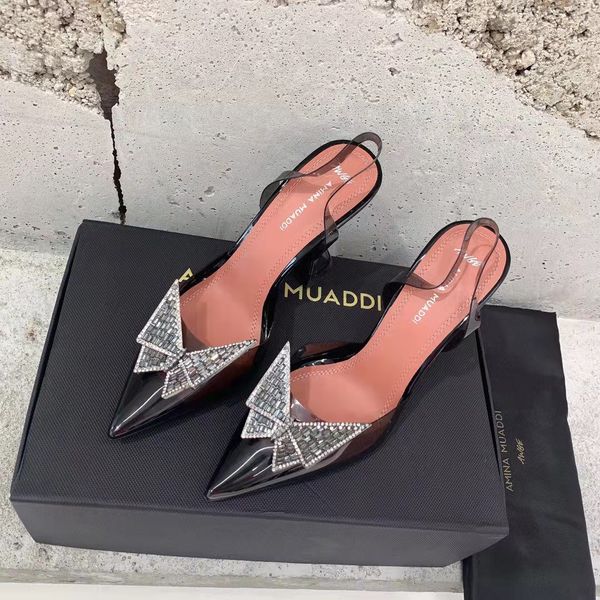 

real ps shoes amina muaddi pumps awge phoenix sling butterfly pvc black clear sandals high heels