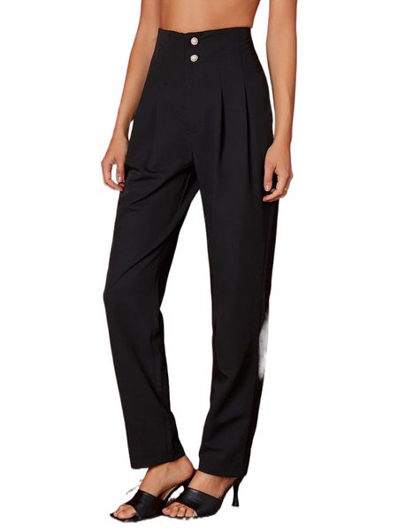 

high waist plicated detail pants 26u1#, Black;white