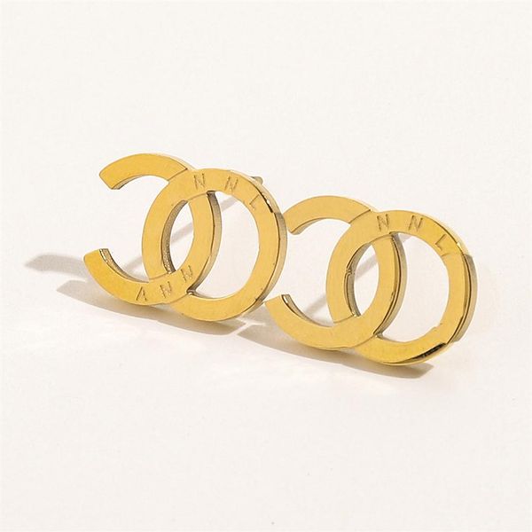 

18k gold plated luxury brand designers letters ear stud stainless steel geometric famous women steel seal print earri239k, Golden;silver