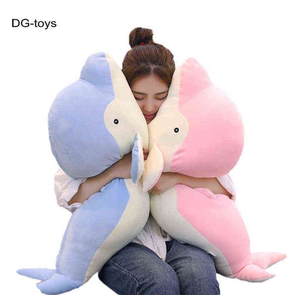 Super Soft Blue Dolphin Plush Pillow Filled Sea World Animals Pink Cuddle Message Cute Sleeping Leg J220704