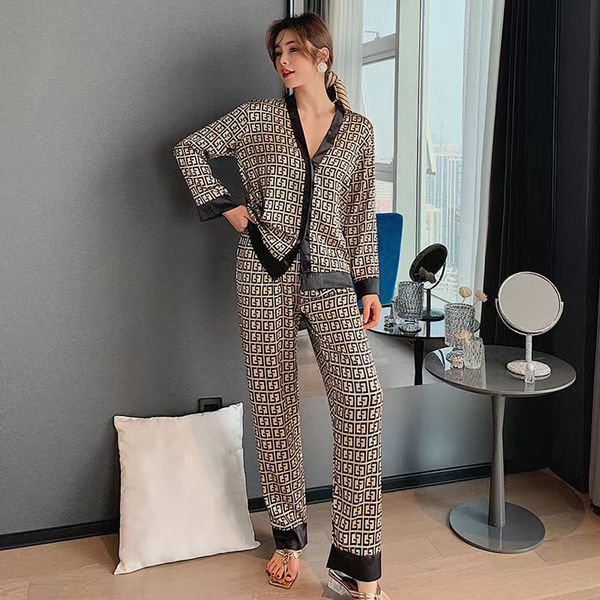 

b929 women's two piece pants women's pajamas sets woman pajama party summer v neck design suit long sleeve trousers set home cloth, White