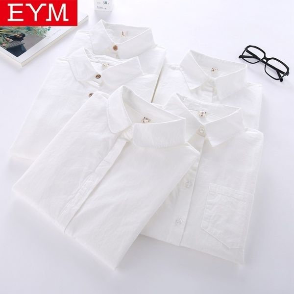 

white shirt women long sleeve brand blouses lady young casual cotton shirts solid color simple style women blusas y200402