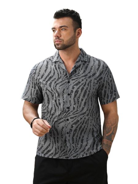 

men random zebra striped print shirt q3bf#, White;black