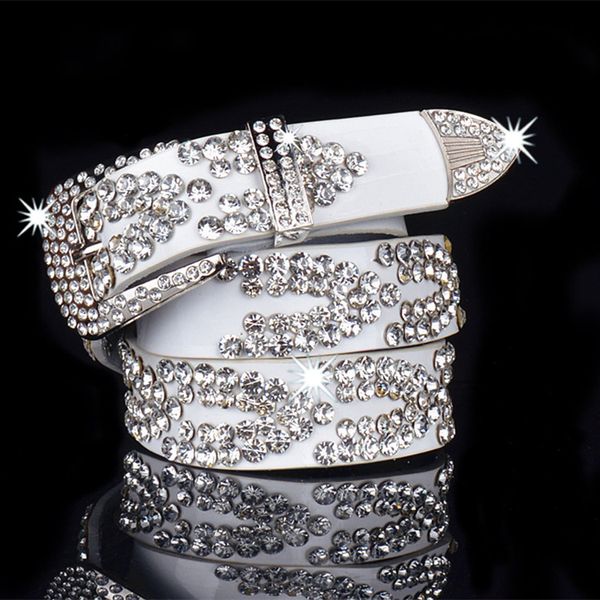 

diamond inlaid women's belt rhinestone all match with fashionable youth waist band jeans belt, Black;white