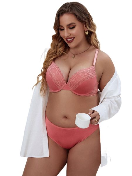 

plus contrast lace underwire lingerie set n8bk#, Black;white