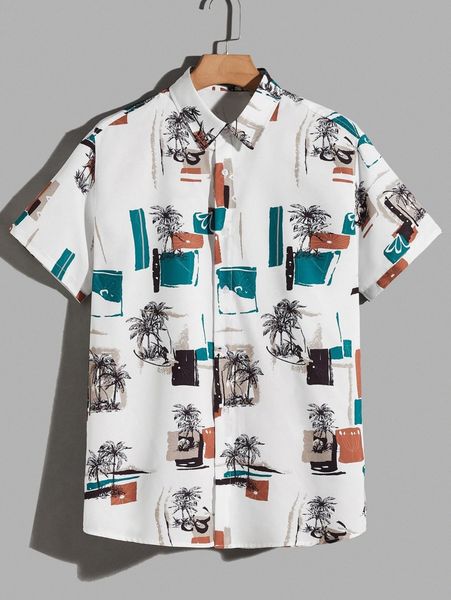 

men palm tree print shirt 586u#, White;black