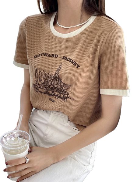 

dazy building & letter graphic ringer tee g7jr#, White