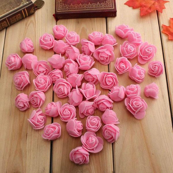 Flores decorativas grinaldas 50pcs espuma rosa rosa cabeças artificiais