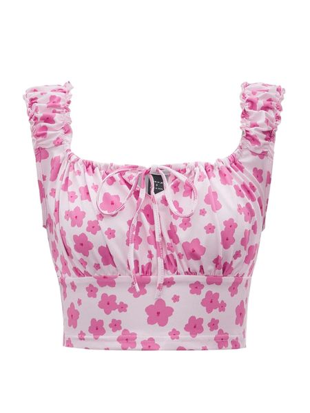 

x hanna dames allover floral print ruched detail tie front crop n1zy#, White