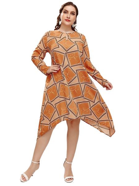 

plus chain print asymmetric hem dress z3jx#, Black