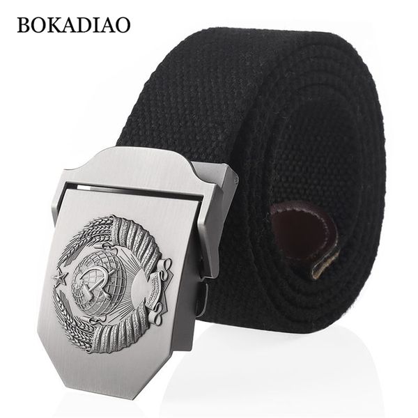 Bokadiao Men Women Canvas Belt 3d Soviético emblema nacional metal jeans Jeans CCCP Tactical s For Men Strap 220712