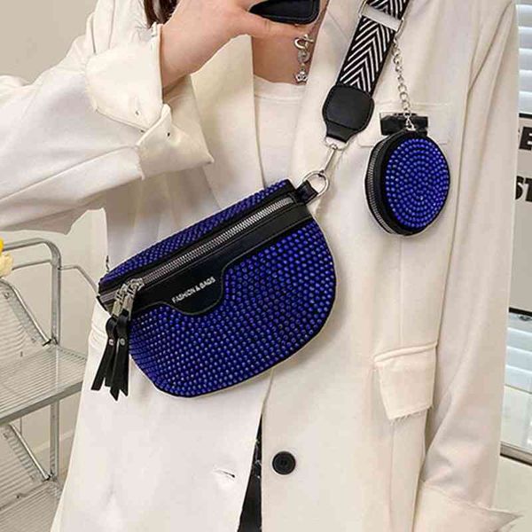 

fanny packs summer waist bag clutch rhinestone fanny pack waist pack two-piece shoulder crossbody chest bags fashion leather female bag 2206