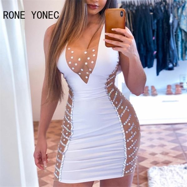 

women patchwork tank backless deep v neck mesh bodycon mini white dresses 220330, Black;gray