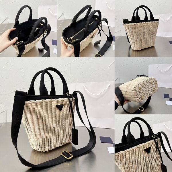 

wicker woven tote bag double handle cotton canvas lining women handbags designer functional basket detachable shoulder strap zipper inner ba