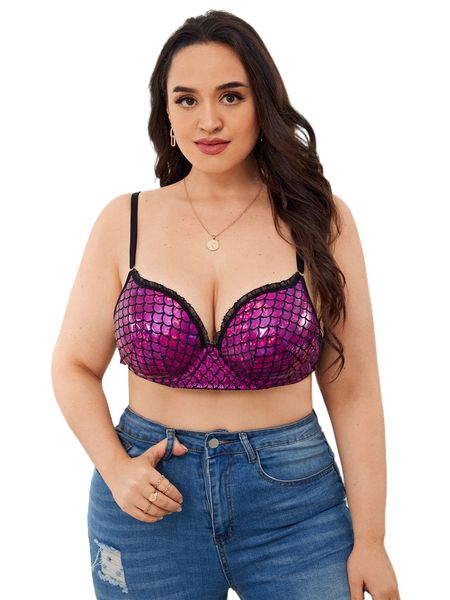 

plus fish scale print underwire bra f01q#, Black;white