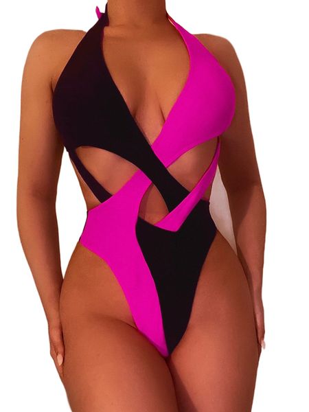 

color block cross one piece swimsuit a0kn#, White;black