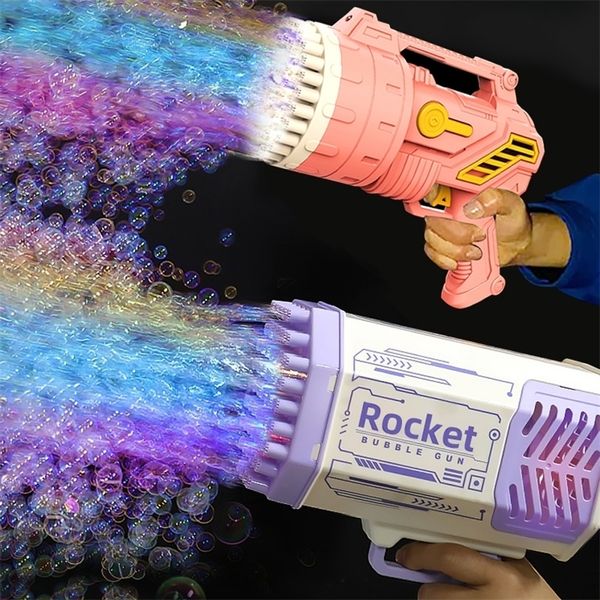Pistolas de bolhas LED luz elétrica automática mágica sabão foguete bolhas máquina crianças brinquedos ao ar livre festa de casamento crianças brinquedo Pompero 220621