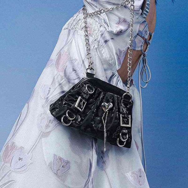 

village autumn satchel metal chain satchel nylon fashion mouth gold bag clip bag versatile messenger satchel 220621