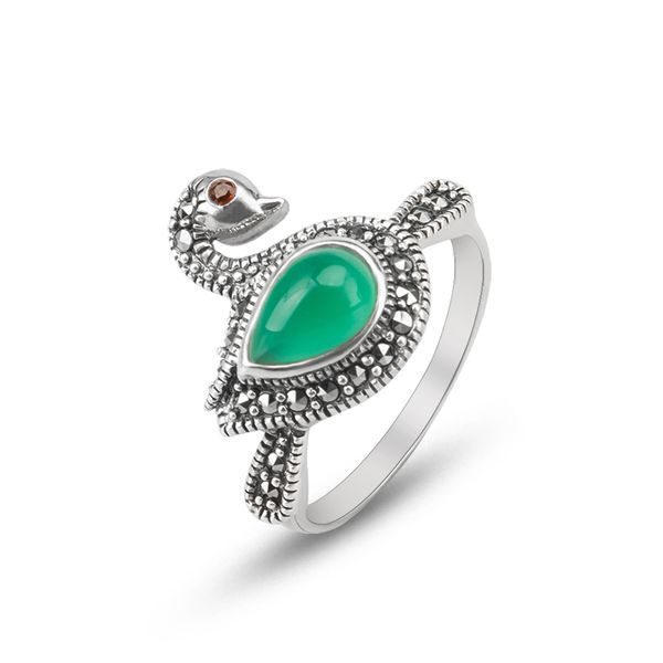 

multi-colored swan ring for women chalcedony and marcasite finger rings, Silver